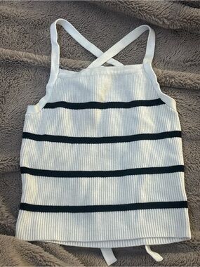 Divided White Tank Dress with Black Stripes